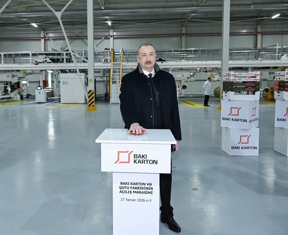 İlham Əliyev Sumqayıt Sənaye Parkında “Bakı Karton və Qutu Fabriki” MMC-nin karton və qutu taralarının istehsalı müəssisəsinin açılışında iştirak edib-FOTO