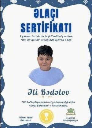 1-ci sinif şagirdi yüksək nəticə göstərdi - FOTO